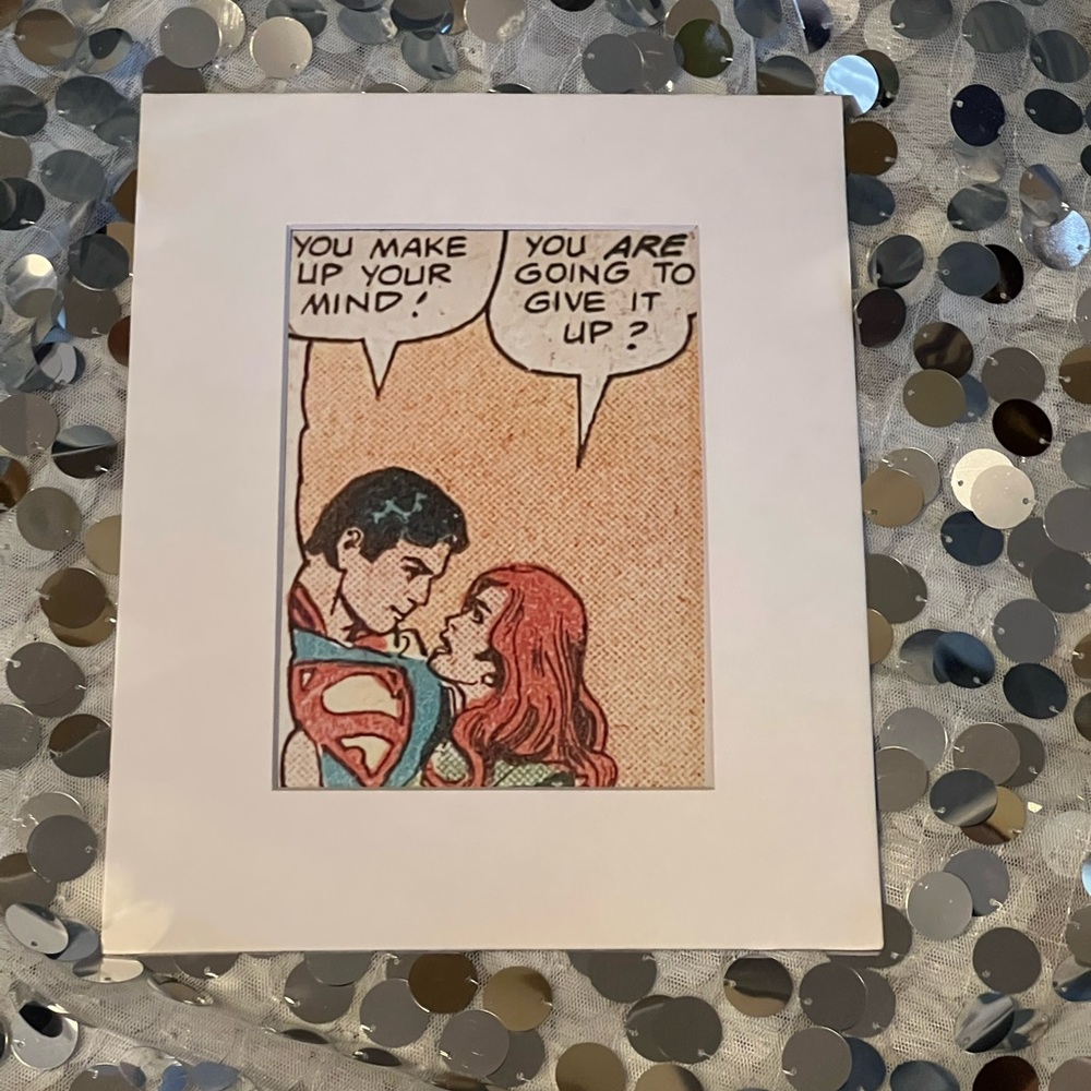 Superman RedHead lady comic Art matted pop cute retro make up mind give it up